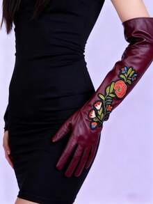 50厘米女士时尚多色保暖PU皮长手套，适合新娘、婚礼表演、角色扮演、情人节等场合，秋冬季 - A - 查看 10