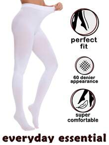 1/2 đôi quần legging nữ 80D mềm mại, màu trơn, hơi trong suốt, cạp cao, có đai giữ chân, màu trắng tối giản, phù hợp mặc hàng ngày. - trắng - Xem 1
