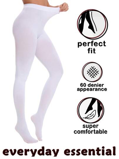 1/2 Pair Women 80D Soft Solid Color Semi-Opaque High Waist Stirrup Leggings, White Minimalist Solid Color Tights, Suitable For Daily Wear