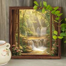 2D Plane - Vintage Style 2D Plane Wall Art, Depicting A Tranquil Scenery With A Sunlit Waterfall, Wooden Frame.The Size Is 8.0X 8.0inch , And It Includes Elements Such As Pine Cones And Lavender Branches. It Is An Ideal Decorative Gift For The Home. - Nhiều màu - Xem 1