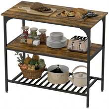Baker's Rack, 3-Tier Kitchen Shelf With Steel Frame, Rustic Brown And Black - Camel - View 8
