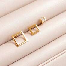 Brinco Trio Feminino Quadrado Dourado - Dourado - Visão 8