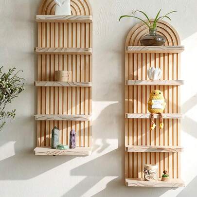 1件/2件装波西米亚风彩虹拱形木质壁挂相框，彩虹拱形木质收纳架，匠心设计的艺术书架，家居装饰，可展示盆栽植物、水晶、书籍、蜡烛和石英，易于安装，多功能壁挂式展示架，适合所有季节，是返校季和各种节日的完美礼物 - 适用于花园、卧室、客厅、玄关等。