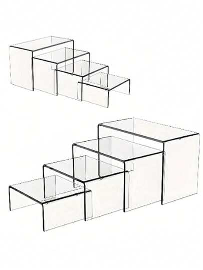 1/2 jeux de présentoirs en acrylique transparent, présentoir pour collection de desserts et cosmétiques. Étagère de rangement en acrylique transparent pour cuisine, salle de bain, salon. Présentoir décoratif de bureau