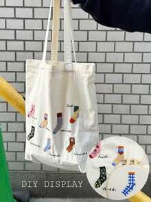 1/3/5/10pcs Women Simple Canvas Tote Bag, Open-Top Canvas Shoulder Bag, Handbag, Simple Schoolbag For Students, Casual Outdoor Travel Bag, Simple Shopping Tote Bag, Gift Packaging Bag For Baby Christening, Wedding, Travel, SPA Party, Holidays, Mother's Day, Anniversary - Beige - View 11