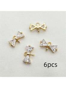 2/4/6 件铜色锆石蝴蝶结双环吊坠、DIY 耳环手链项链别致新娘发饰