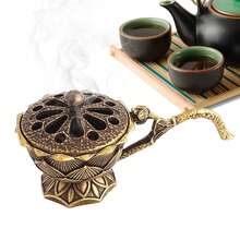 1个锥形花形香炉 - 空心香炉雕塑带盖，陶瓷锥形香炉，花形设计，花盘香炉，瑜伽桌装饰 - 銅色 - 查看 2