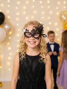 1pc Women & Girls Lace Butterfly Masquerade Half Face Mask, White Hollow Lace Mask, Party Mask, Parent-Child, Adult Female Personalized Mask, Masquerade - Black - View 4