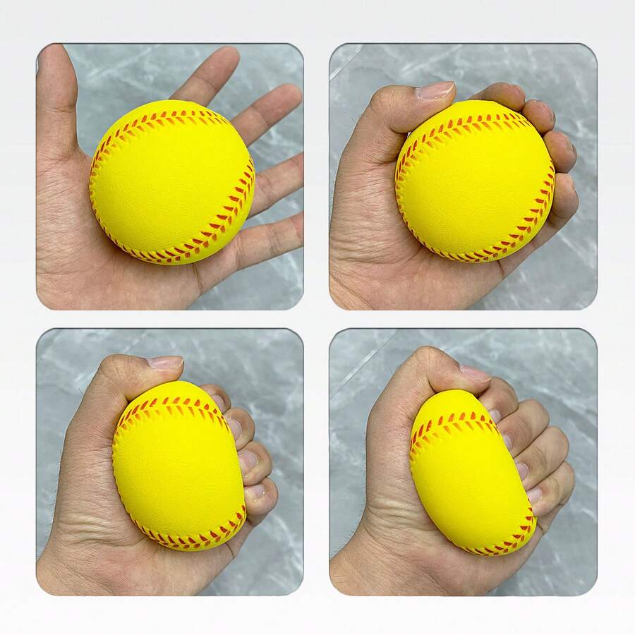 Soft Baseball, PU Baseball, Foam Baseball, Elastic Ball, PU Foam Solid Stress Ball, Smooth Stress Relief Ball, High Elastic Waterproof High Polymer Material Squeeze Toy, Foam Ball - Yellow - View 1