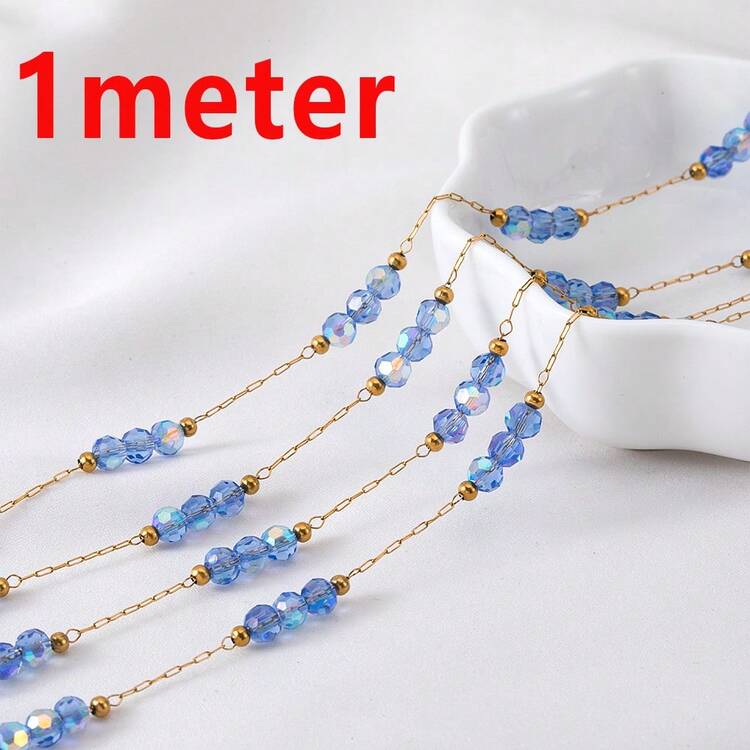 1m Stainless Steel Colorful Crystal Glass Bead Chain, Handmade Gold Beaded Chain Suitable For DIY Necklace, Bracelet, Jewelry Making - Chain - View 10