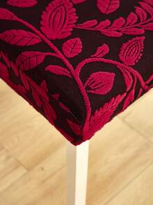 1/2/4/6件装毛绒天鹅绒椅套，植物叶子提花图案，高弹力，可水洗，装饰性椅套，适用于各种场合 - 酒紅色 - 查看 8