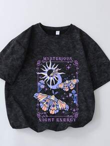 Teens Girls' Casual Short Sleeve T-Shirt, Butterfly Print Pattern, Comfortable Top For Spring/Summer, Suitable For Outdoor & School Wear - Black - View 3