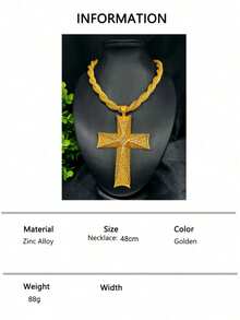 1pc Cross Pendant Necklace, Gold Color, Suitable For European, African, Brides, Weddings, Parties, Daily Wear, Holiday Gift - Yellow Gold - View 5
