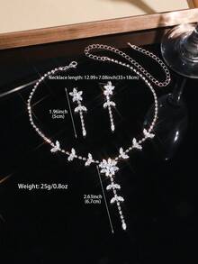 3件套奢华闪亮水晶项链耳环套装 - 适合女性日常佩戴、婚礼、派对及其他场合 - 白色 - 查看 3