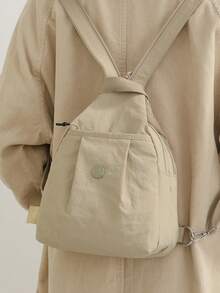 1pc Solid Color Nylon Fabric Zipper Closure Casual Fashionable Shoulder Bag/Crossbody Bag For Men, Suitable For Daily Commute, Work, School, Shopping, Short-Distance Travel - Khaki - View 5