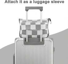 Travel Blanket And Pillow Compact, Premium Soft 2 In 1 Airplane Blanket With Soft Bag Pillowcase,Hand Luggage Sleeve And Backpack Clip (Grey Checkered) - ColorB - 查看 5