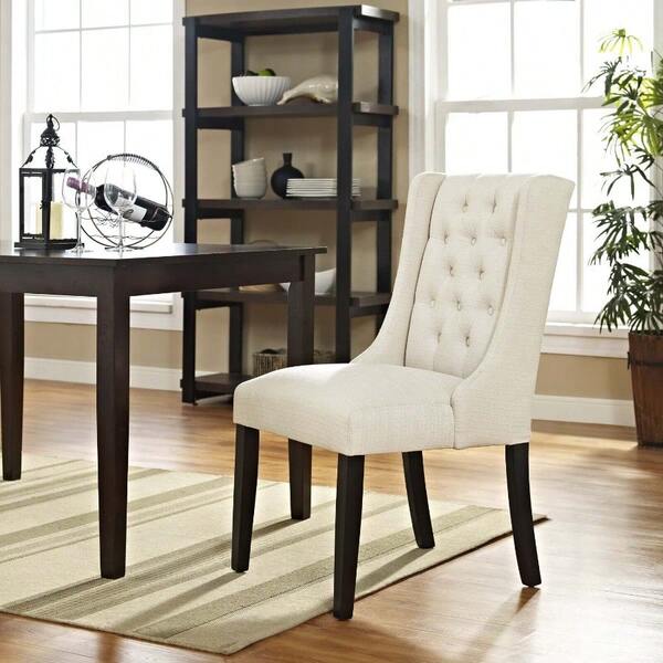 Modway Tufted Upholstered Fabric Parsons Dining Chair In Beige