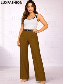 Women's Wide Leg Elegant Tailored Pantaloons With Belt - 巧克力棕 - 查看 7