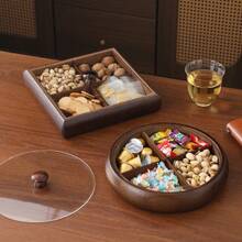 1 đĩa tre chia ngăn, khay trưng bày tráng miệng, đĩa đựng trái cây đa năng, thích hợp để trang trí bàn ăn, đĩa ăn gia đình và nhà bếp. - Đĩa đựng trái cây chia ngăn màu quả óc chó - Xem 1