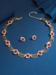 3件套不规则设计新娘女士时尚水晶项链套装，性感珠宝套装，适合婚礼、送礼、派对。