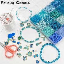 9000pcs Blue Glass Beads Jewelry Making Kit, Mixed Size Hole Beads With Charms & Elastic String, DIY Bracelet Necklace Craft Set - 彩色 - 查看 7