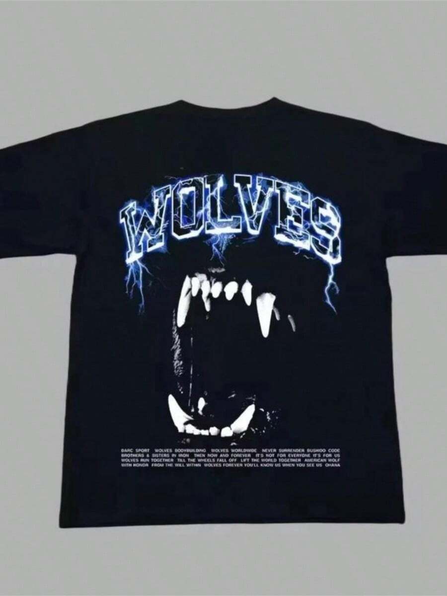 Christmas DARC WOLVES Lightning Wolves  Oversize T Shirt Darcsport Vintage Outdoor Tee Hip Hop Streetwear Loose Short Sleeve Summer Loose - 黑色 - 查看 1