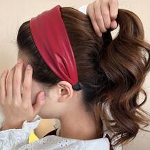 1 Piece Solid Color Casual Elegant Leather PU Headband, Four Seasons Fashion Hair Accessories, Retro Leather Headband Women's Wide Edge Headband New Hairpin High-End Headgear - 黑色 - 查看 5
