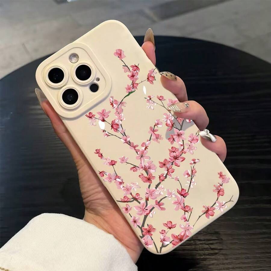 1个极简樱花图案天使眼软TPU防震手机壳,兼容 17/11、16 Pro Max、16 Pro、16、15 Pro Max、14 Pro Max/Galaxy S25系列、A16/荣耀X6A、X7B、X8B/13C、Note 13,国际版,非国内版 - 白色 - 查看 1