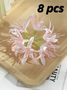 8朵逼真的红色孤挺花 - 波西米亚风格优雅女士头饰，饰以绿色叶片细节，适合夏季海滩、婚礼和派对，逼真的花瓣设计 - 彩色 - 查看 21