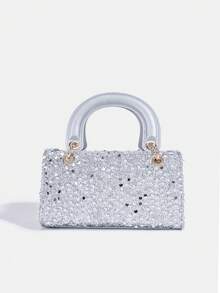 1 chiếc túi xách thời trang đính sequin thanh lịch mới dành cho bé gái, túi đeo vai cao cấp, túi dây xích, ví đựng tiền xu, ví tiền, túi đeo vai có dây điều chỉnh, túi dự tiệc, thích hợp cho sử dụng hàng ngày, dự tiệc, du lịch, quà tặng lý tưởng. - Túi xách đính sequin nằm ngang - Xem 4