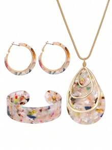 1 Pair Earrings + 1 Necklace + 1 Bracelet Bohemian Style Jewelry Set, Matching Daily Outfit And Party Accessories, Gift For Women - White - View 2