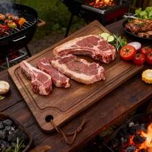 3-Piece Wooden Cutting Board Set, Large/Medium/Small, Grooved Wooden Chopping Board, Portable Hanging Hole Design, Kitchen Cutting Board, Multi-Purpose Hardwood Board, Outdoor Fruit Board, Suitable For Hotel, Home, Outdoor, Camping - Brown - View 5