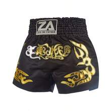 Black Muay Thai Shorts With Gold Floral Embroidery, Polyester Fabric, Wear-Resistant And Anti-Pilling, Men's And Women's Boxing Shorts, Combat Training Pants, Muay Thai Pants Spring Sports - Black - View 4