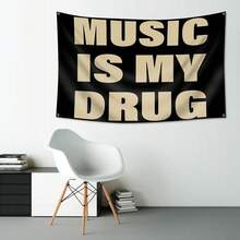 Music Is My Drug; Hanging Fabric Decoration Background, Party Background Decoration Hanging Fabric, Home Background Decoration. - 60*90cm - 查看 1