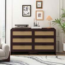 130CM Arc Shaped Corner Rattan Cabinet, 6-Drawers Rattan Storage Cabinet Rattan Drawer, For Living Room Bedroom,And Kitchen, Reddish-Brown, Brown - 彩色 - 查看 5