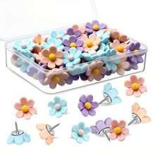 15pcs/30pcs Pastel Colors Cute Floral Push Pins - Pink, Purple, Green, Sewing, Office - Assorted Sizes & Shapes, Cute Pins