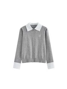 学院风新款针织开衫女式外套 - 灰色 - 查看 4