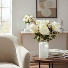 TendenciaRamo De Rosas Flores Artificiales Con Follaje Decorativa Blanco RosaCalidad premium - 1 - Ver 3