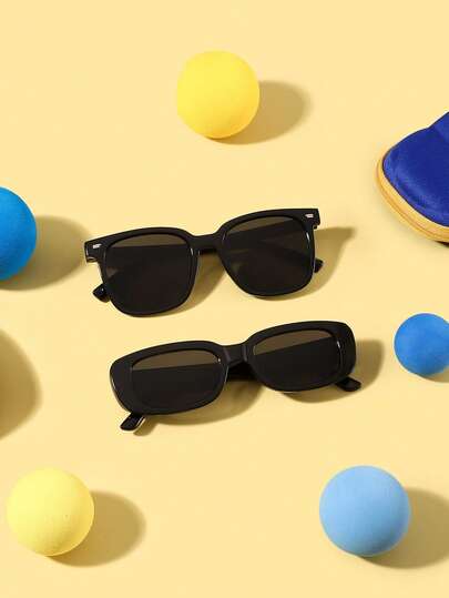 1 Set de 2 Gafas clásicas de colores cuadrados y rectangulares para niños y niñas de 6 a 12 años, con estuche, para viajar