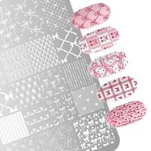 Stainless Steel Nail Stamping Plate With Bow Pattern - Kawaii Nail Art Tools, Includes Pink, Red, White And Black Designs, Great For Nail Design, Nail Art Supplies, Nail Stickers, Nail Art Sticker Sets, Nail Stamping, Nail Stamping Plates, Nail Technician Use - Multicolor - View 1