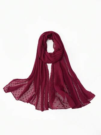 1pc Women's Soft Jacquard Chiffon Scarf, Casual Arabic Style Long Shawl, Conservative Solid Color, Suitable For Daily Use