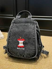 1pc Solid Color Cute Puppy Cartoon Embroidered Denim Fabric Zipper Closure Fashion Casual Messenger Bag/Backpack For Men, Suitable For Daily Commute, Work, School, Outing, Short Trip