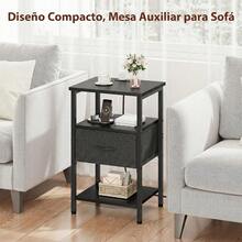 Mesita de Noche, Buró para Recamara, Vintage con Estación de Carga, 3 Niveles de Almacenamiento, 1 Cajones, Puertos USB y Tomas de Corriente - Buró Multifuncional para Dormitorio y Sala de Estar - Negro - Ver 7