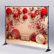 1 Piece, Polyester Chinese Asian New Year Theme Party Background, Chinese Spring Festival Celebration, Red Lanterns, Flowers, Photography Background, New Year Party, Adult Photography Props - Multicolor 4 - View 8