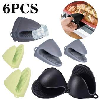 6 Stück/4 Stück/2 Stück schwarze hitzebeständige Silikonhandschuhe - hitzebeständig, strukturierte rutschfeste Oberfläche mit Aufhängeschlaufe, geeignet für die Küche - perfekt zum Kochen und Backen, können als Ofenhandschuhe und Topflappen verwendet werden; multifunktionale runde hitzebeständige Tischsets, rutschfeste Untersetzer und Tischmatten, auch geeignet als Essens-Accessoires und Picknickdecke.