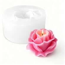 1个3D立体优雅玫瑰硅胶蜡烛模具 - 可重复使用，适用于蜡烛、树脂艺术、手工皂和黏土制作，精致花瓣设计，家居装饰，生日礼物，情人节礼物，花朵造型，手工爱好者必备 - 白色 - 查看 3