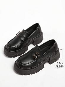 2026春季新款黑色厚底乐福鞋，英伦风一脚蹬真皮鞋，适合搭配裙装 - 黑色 - 查看 11