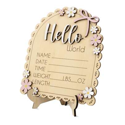 这款木质花朵出生信息板可以即时记录姓名、日期和体重，捕捉宝宝成长的每一个珍贵瞬间，为新生公主派对增添庆祝氛围！它是儿童派对装饰的完美之选。