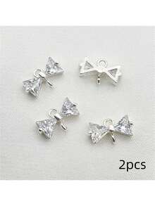 2/4/6 件铜色锆石蝴蝶结双环吊坠、DIY 耳环手链项链别致新娘发饰