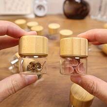 2-Pack Mini Sealed Glass Bottles With Elegant Wood Grain Lids - Perfect For Travel, Camping, Kitchen Storage, Organizing Spices, Nail Art, Earrings, Paint, Glitter, And Small Items, Camping Essentials|Compact Design|Wooden Lid Bottle - 2 - 查看 10